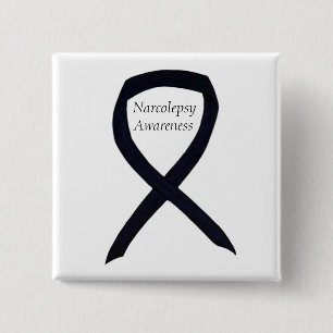Badge Carré 5 Cm Sensibilisation à la Narcolepsie Ruban Noir Épin