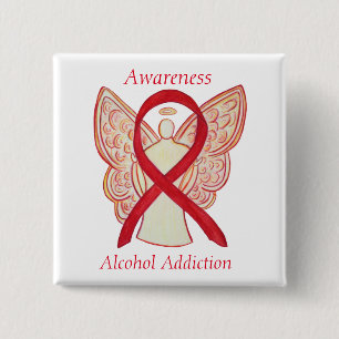 Badge Carré 5 Cm Sensibilisation à la toxicomanie à l'alcool Rouge