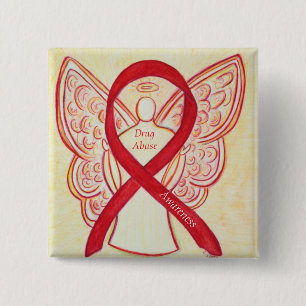 Badge Carré 5 Cm Sensibilisation à l'abus de drogues Rouge Ruban An