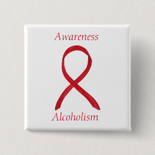 Badge Carré 5 Cm Sensibilisation à l'alcoolisme Ruban rouge Épingle