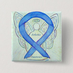 Badge Carré 5 Cm Sensibilisation à l'arthrite Bleu Ruban Angle Pers