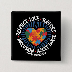 Badge Carré 5 Cm Sensibilisation à l'autisme Autistique Respect Amo