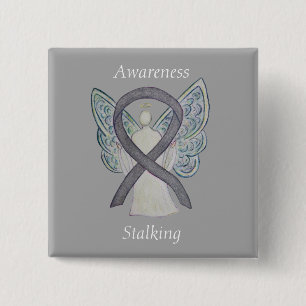 Badge Carré 5 Cm Sensibilisation à l'étalage Argent Angel Ribbon Pi