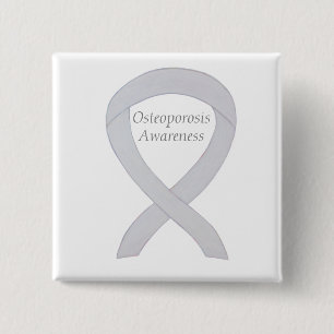 Badge Carré 5 Cm Sensibilisation à l'ostéoporose Ruban blanc Épingl