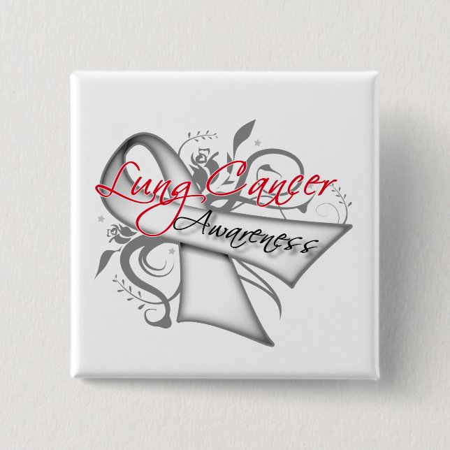 Badge Carré 5 Cm Sensibilisation au cancer pulmonaire du ruban à ro (Devant)