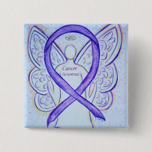Badge Carré 5 Cm Sensibilisation au cancer Violet Ruban Angel Éping