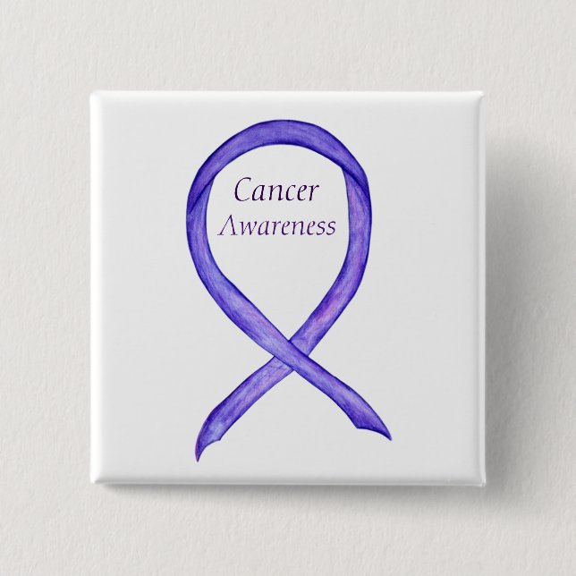Badge Carré 5 Cm Sensibilisation au cancer Violet Ruban Pins person (Devant)