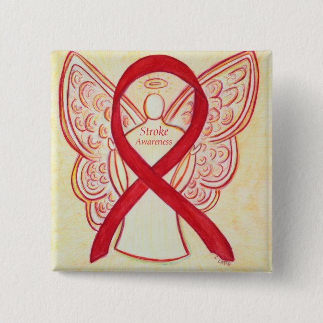 Badge Carré 5 Cm Sensibilisation aux AVC Ruban Rouge Angel Épingle  (Devant)