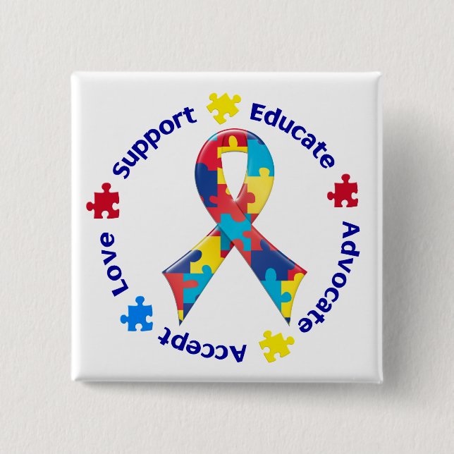 Badge Carré 5 Cm sensibilisation sur l'autisme (Devant)