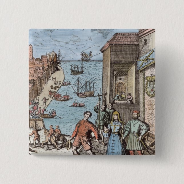 Badge Carré 5 Cm Séparation de Columbus avec Ferdinand et (Devant)