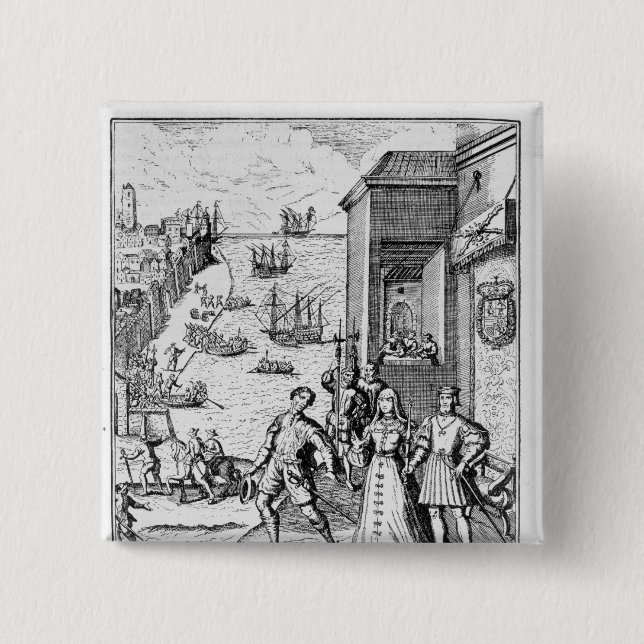 Badge Carré 5 Cm Séparation de Columbus avec Ferdinand et (Devant)