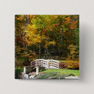 Badge Carré 5 Cm Sept Sources Pont D'Automne I Paysage D'Automne
