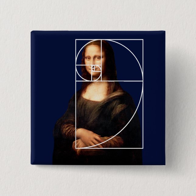 Badge Carré 5 Cm Séquence Leonardo da Vinci Mona Lisa Fibonacci (Devant)