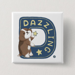 Badge Carré 5 Cm Série Alphabet : "D" Illustration Beagle éblouissa