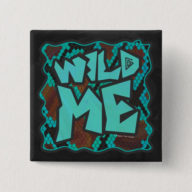 Badge Carré 5 Cm Serpent Wild Me Impression Brown et Turquoise (Devant)