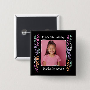 Badge Carré 5 Cm Serpentin pour fête d'anniversaire avec photo pers