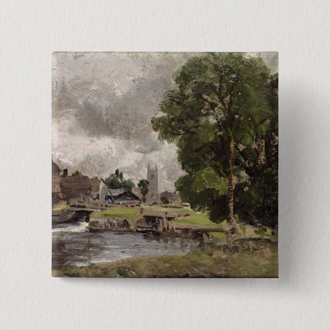 Badge Carré 5 Cm Serrure et moulin de John Constable | Dedham (Devant)