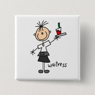 Badge Carré 5 Cm Serveuse personnage bâton