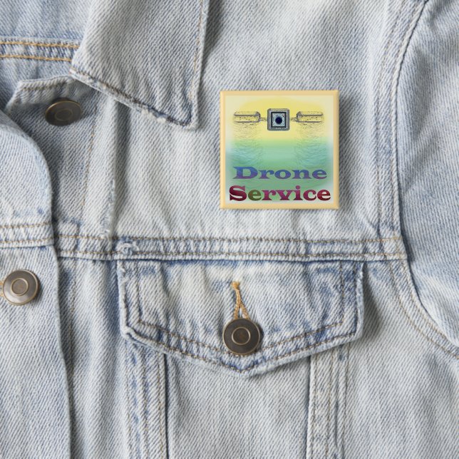 Badge Carré 5 Cm Service de drone   (En situation)