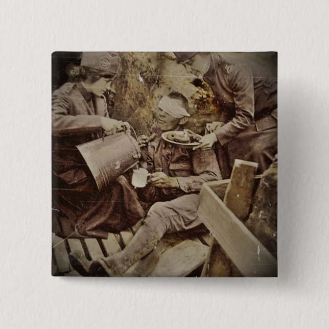 Badge Carré 5 Cm Servir le café du soldat blessé (Devant)