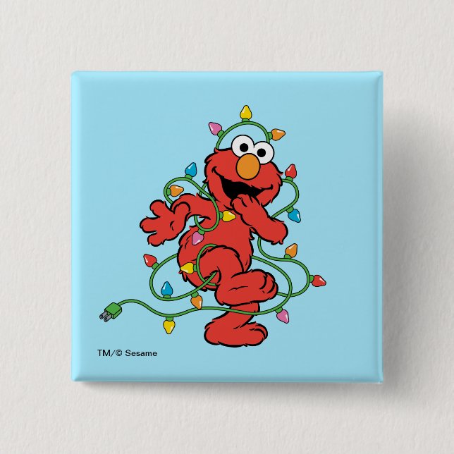Badge Carré 5 Cm Sesame Street | Lumières de Noël d'Elmo (Devant)