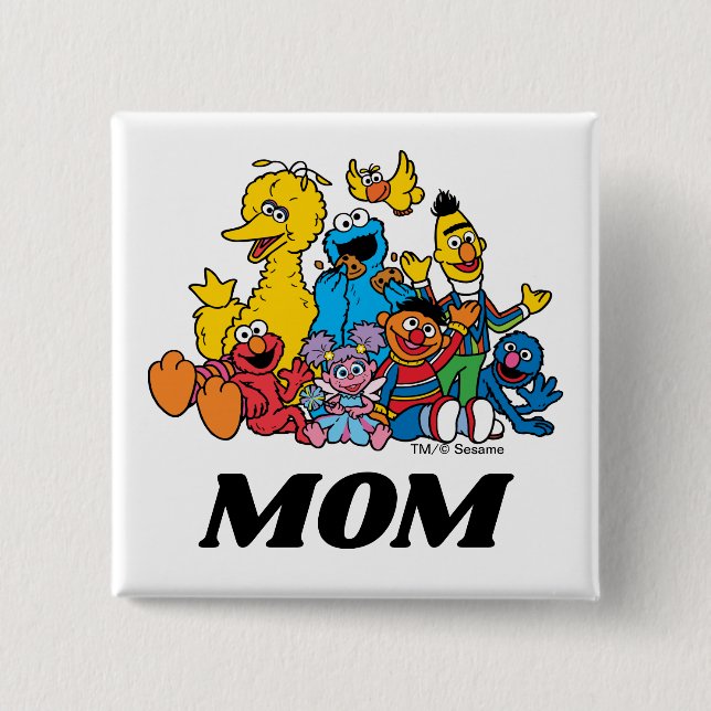 Badge Carré 5 Cm Sesame Street Pals 1er anniversaire Maman (Devant)