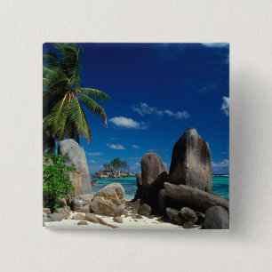 Badge Carré 5 Cm Seychelles, île de Mahe, plage d'Anse Royale.