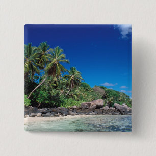 Badge Carré 5 Cm Seychelles, île de Mahe, plage d'Anse Royale. 2