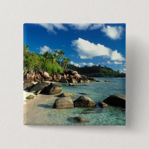 Badge Carré 5 Cm Seychelles, île de Mahé, plage d'Anse Royale.3