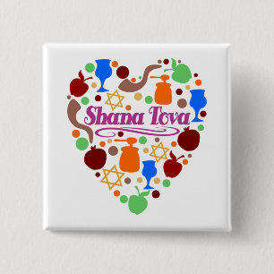 Badge Carré 5 Cm Shana Tova Rosh Hashanah Jour de l'An juif