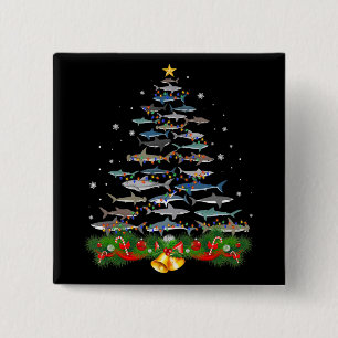 Badge Carré 5 Cm Shark Christmas Tree Shark Amateurs Cadeaux Hommes