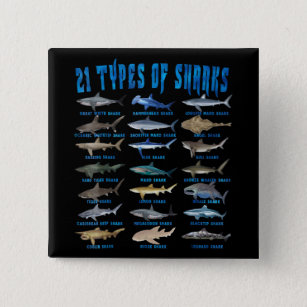 Badge Carré 5 Cm Shark Lovers 21 Types of Sharks Ocean Animal