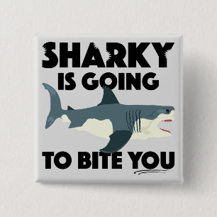Badge Carré 5 Cm Sharky Va Vous Bite Design - Bouton Carré