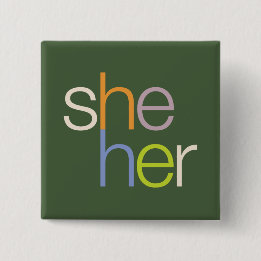Badge Carré 5 Cm she her Pronoun Button Pin