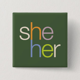 Badge Carré 5 Cm she her Pronoun Button Pin
