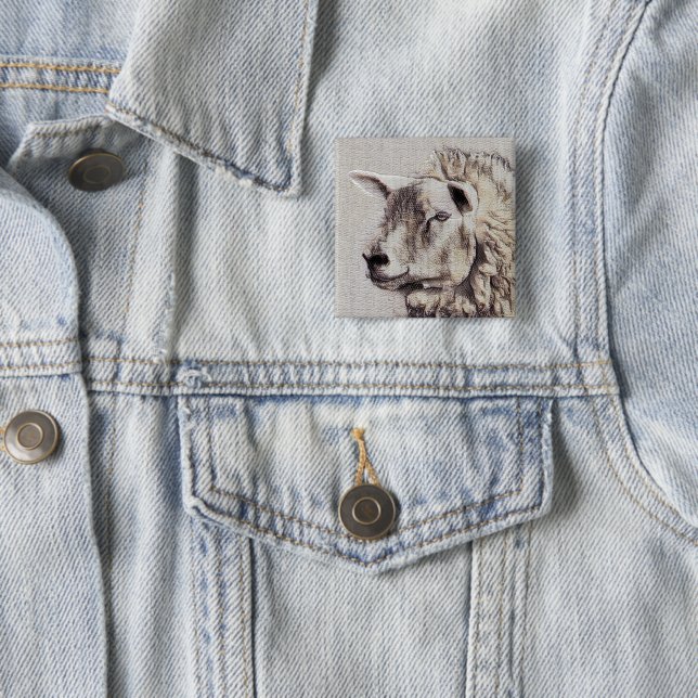 BADGE CARRÉ 5 CM SHEEP (En situation)