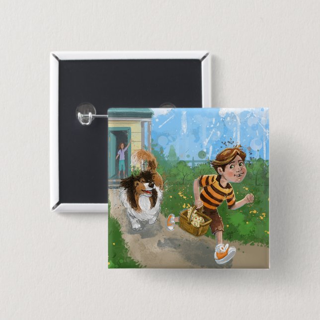 Badge Carré 5 Cm Sheldon et Davie Adventure (Devant & derrière)