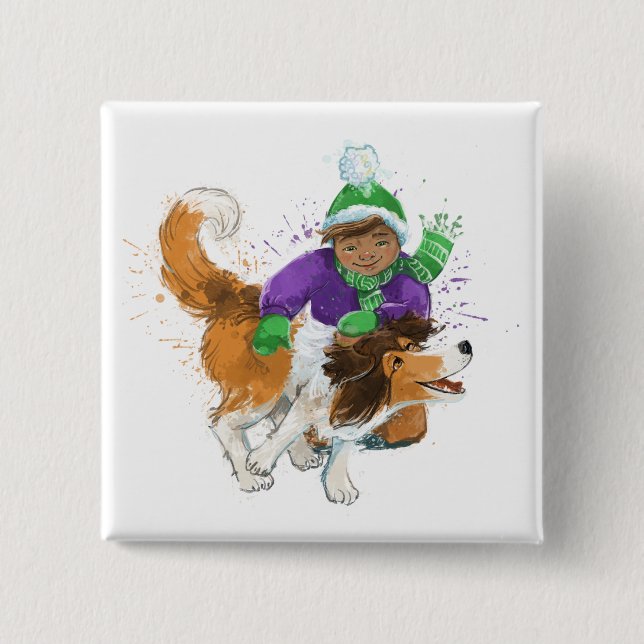 Badge Carré 5 Cm Sheldon le Sheltie et son garçon (Devant)