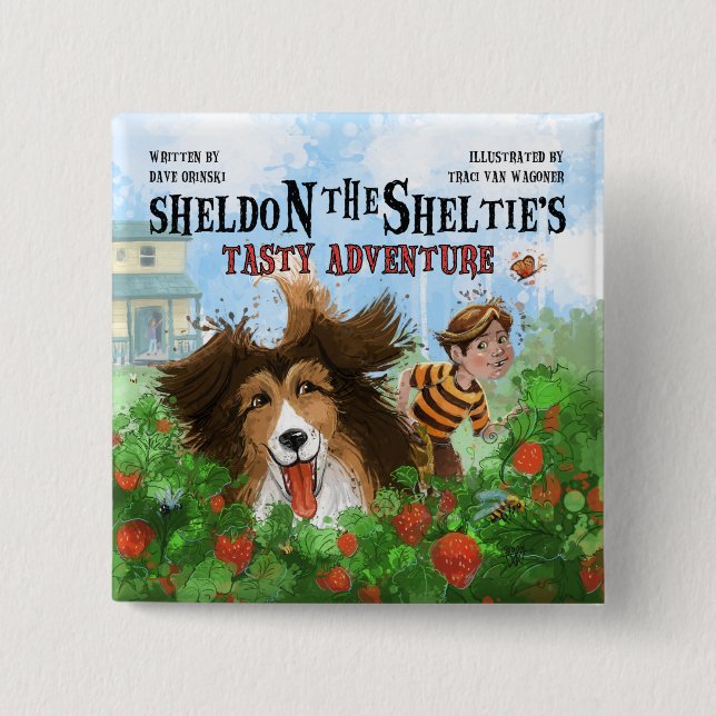 Badge Carré 5 Cm Sheldon the Sheltie (Devant)