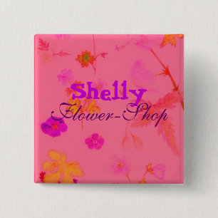 Badge Carré 5 Cm , Shelly, fleuriste