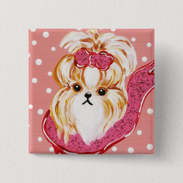 BADGE CARRÉ 5 CM SHIH TZU (Devant)