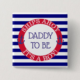Badge Carré 5 Cm Ships Ahoy, c'est un garçon Baby shower papa à êtr