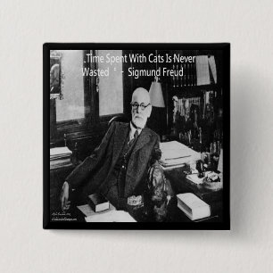 Badge Carré 5 Cm Sigmund Freud Dans Son Bureau & Citation de Chat D