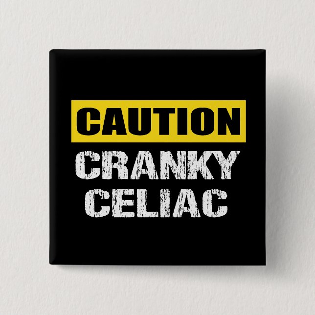 Badge Carré 5 Cm Signal d'avertissement Cranky Celiac (Devant)