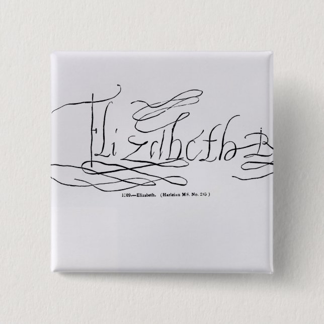 Badge Carré 5 Cm Signature de la Reine Elizabeth I (Devant)