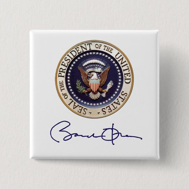 Badge Carré 5 Cm Signature du Président Barack Obama (Devant)