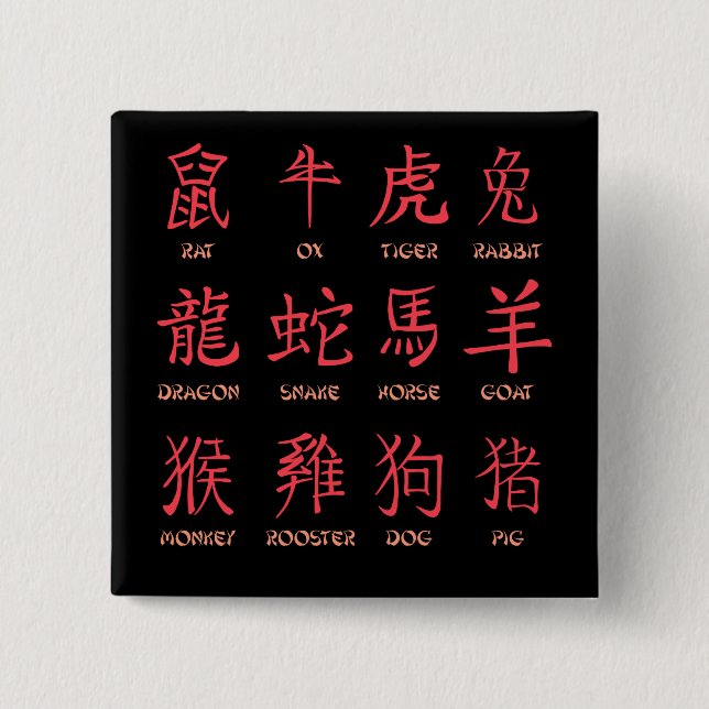 Badge Carré 5 Cm Signe du zodiaque chinois (Devant)