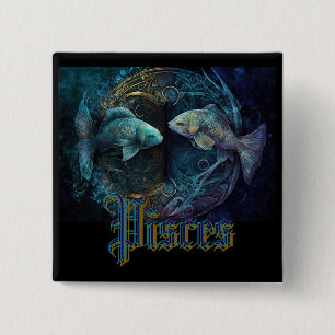 Badge Carré 5 Cm Signe du zodiaque Poissons