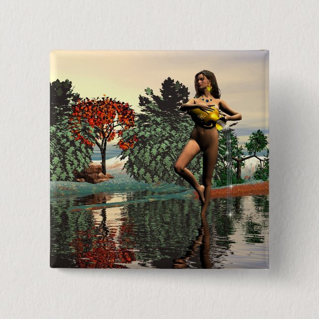 BADGE CARRÉ 5 CM SIGNES D'ANNIVERSAIRE ZODIAC / AQUARIUS (Devant)