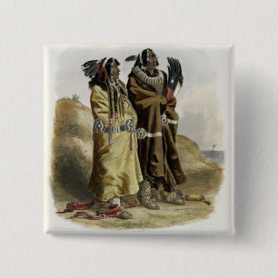 Badge Carré 5 Cm Sih-Chida et Mahchsi-Karehde, Indiens de Mandan,